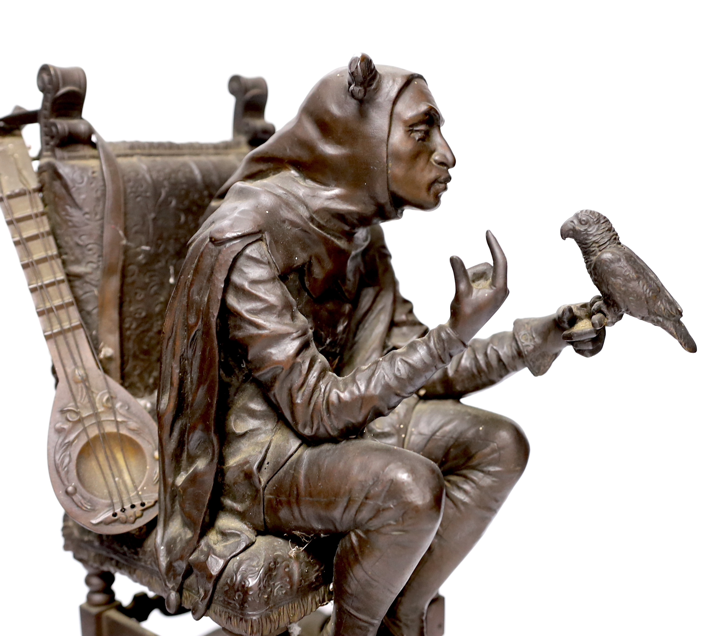 Franz Rosse (1858-1900) bronze figure of a jester (Till Eulenspiegel), 40.5cm high